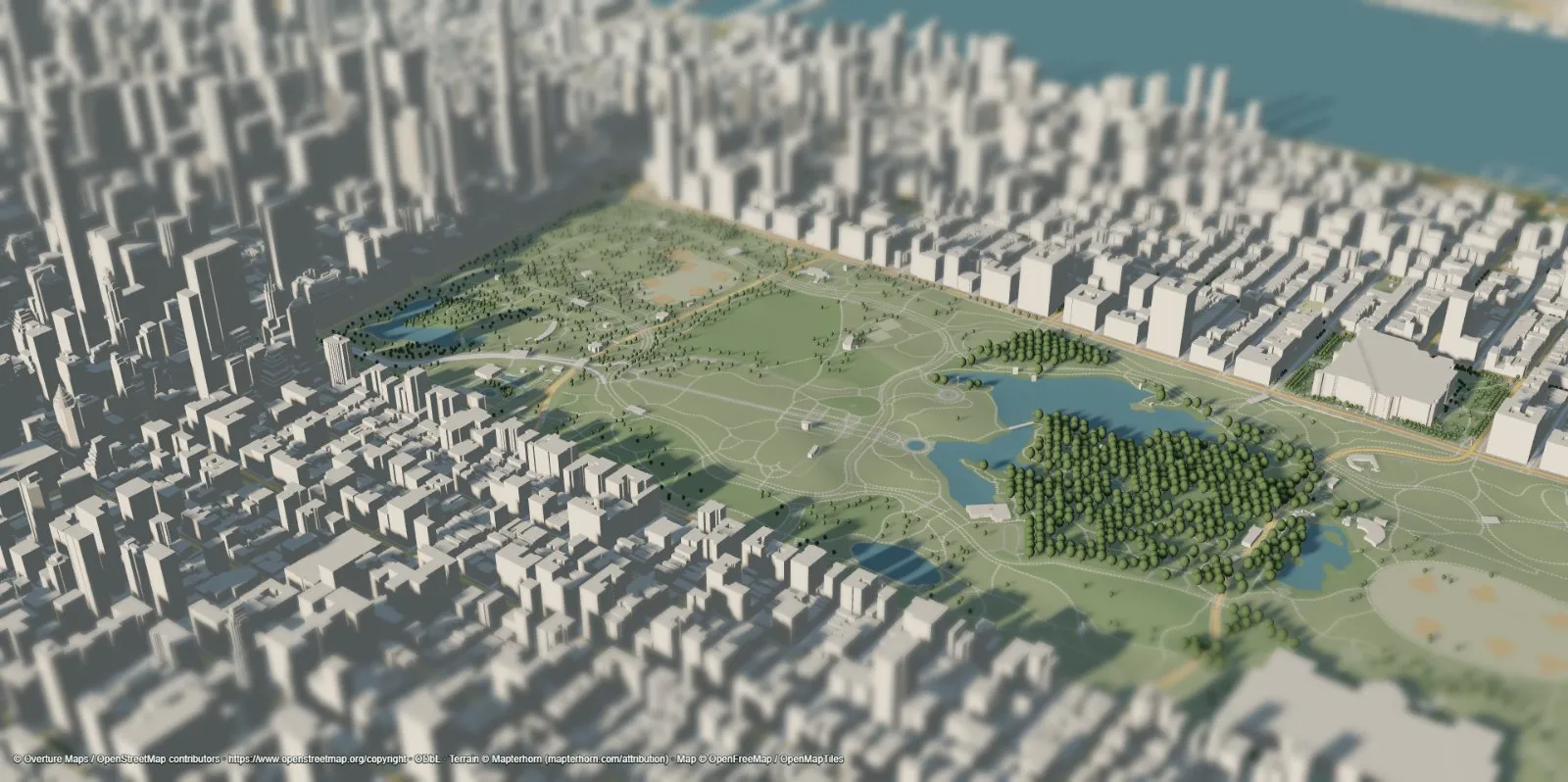 Central Park with only mapped Overture tree points, mostly empty
